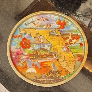1970s vintage Florida Metal Souvenir Plate multicolored E3